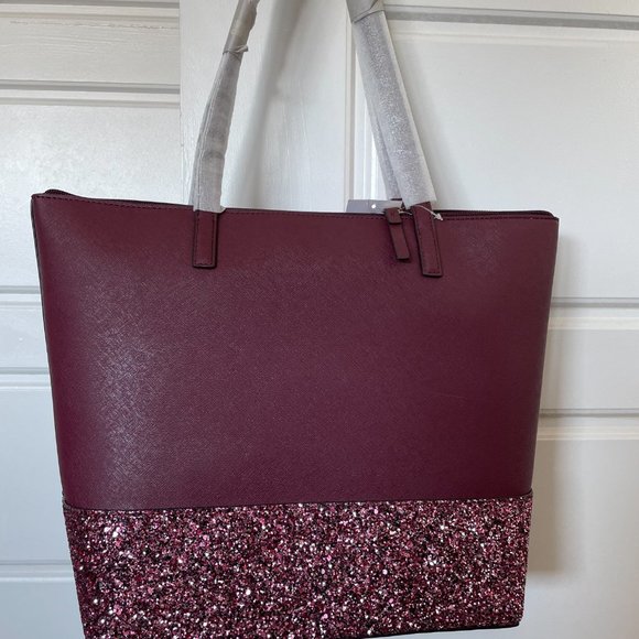 Kate Spade Penny Greta Court Glitter Tote Cherrywood Shoulder Bag - Picture 8 of 8